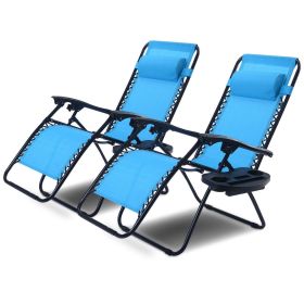 Set of 2 Blue Folding Outdoor Zero Gravity Lounge Chair Recliner