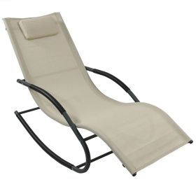 Modern Beige Rocking Chaise Lounger Patio Lounge Chair with Pillow