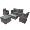 5-piece Outdoor UV-Resistant Patio Sofa Set with Storage Bench All Weather PE Wicker Furniture Coversation Set with Glass Table, Gray