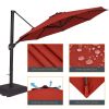 Patio Cantilever Umbrella with Weight Base for Deck, Pool and Backyard in Red