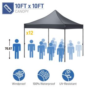 10x10ft Instant Portable Pop Up Canopy Tent PVC Coated Shelter with Wheeled Carry Case; 4 Sand Bags - Black Top