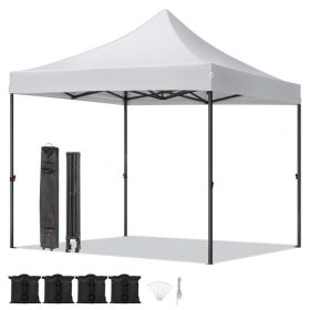 10x10ft Instant Portable Pop Up Canopy Tent PVC Coated Shelter with Wheeled Carry Case; 4 Sand Bags - White Top