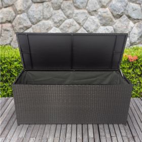 Outdoor Storage Box; 113 Gallon Wicker Patio Deck Boxes with Lid; Outdoor Cushion Storage Container Bin Chest for Kids Toys; Pillows; Towel Black