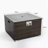 Outdoor Gas Fire Pit Square Dark Brown Wicker Fire Pit Table Propane Fire Table with Glass Rocks