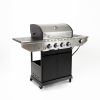 Propane Grill 4 Burner Barbecue Grill Stainless Steel Gas Grill with Side Burner and Thermometer for Outdoor BBQ; Camping