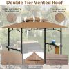 8 x 5 FT Grill Pergola Tent with Air Vent Double Tiered BBQ Gazebo Outdoor Barbecue Canopy, Khaki