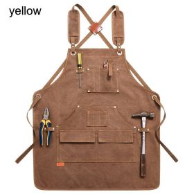 Durable Work Apron with Tool Pockets Heavy Duty Unisex Canvas Adjustable Cross-Back Straps Apron For Carpenter Painting Home BBQ (Ships From: China, Color: Upgrade Yellow)