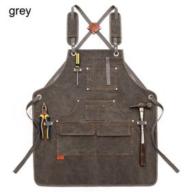 Durable Work Apron with Tool Pockets Heavy Duty Unisex Canvas Adjustable Cross-Back Straps Apron For Carpenter Painting Home BBQ (Ships From: China, Color: Upgrade Grey)