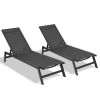 Outdoor 2-Pcs Set Chaise Lounge Chairs; Five-Position Adjustable Aluminum Recliner; All Weather for Patio; Beach; Yard; Pool