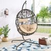 Hanging Egg Chair Outdoor Indoor Patio Swing Chair with UV Resistant Cushion Wicker Rattan Hammock Basket Chair with Stand (Turqoise)