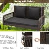 2-Person Outdoor Wicker Porch Swing with Seat and Back Cushions