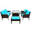 6-Piece Outdoor Patio PE Wicker Rattan Sofa Set Dining Table Set with Removable Cushions and Tempered Glass Tea Table for Backyard;  Poolside;  Deck