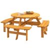 Circular Outdoor Wooden Picnic Table with Built-in Benches for Patio Backyard Garden; DIY; 1720lb Capacity; Natural/Gray