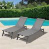 Outdoor 2-Pcs Set Chaise Lounge Chairs; Five-Position Adjustable Aluminum Recliner; All Weather for Patio; Beach; Yard; Pool