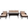 6-Piece Outdoor Patio PE Wicker Rattan Sofa Set Dining Table Set with Removable Cushions and Tempered Glass Tea Table for Backyard;  Poolside;  Deck