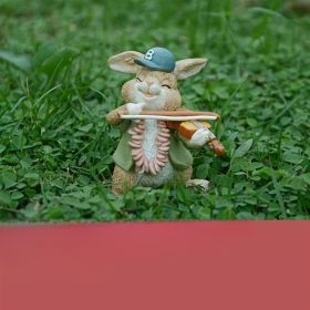 Cute Rabbit Yard Ornament; Easter Decoration (Color: Emerald Green Rabbit Playing The Violin)