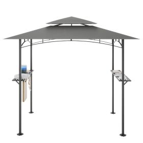 8 x 5 FT Grill Pergola Tent with Air Vent Double Tiered BBQ Gazebo Outdoor Barbecue Canopy, Khaki/Gray (Color: gray)