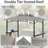 8 x 5 FT Grill Pergola Tent with Air Vent Double Tiered BBQ Gazebo Outdoor Barbecue Canopy, Khaki/Gray