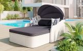 79.9" Outdoor Sunbed with Adjustable Canopy;  Double lounge;  PE Rattan Daybed